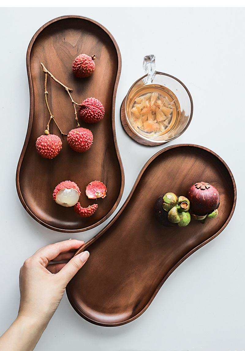Food Snacks Items - Nampan Kayu Solid Walnut Hitam, Penyangga